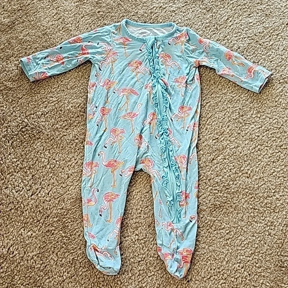 Bamboo Flamingo Ruffled Zip Up Footie 0 3M